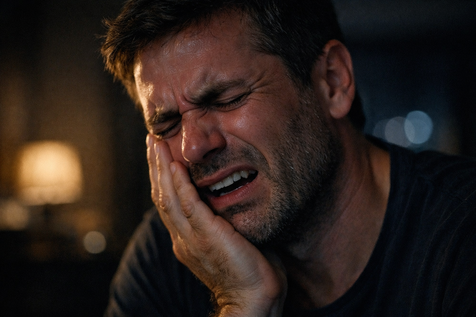 Dor de Dente à Noite: Como Aliviar Rápido (Guia Urgente) 1 dor de dente à noite intensa pessoa com dor